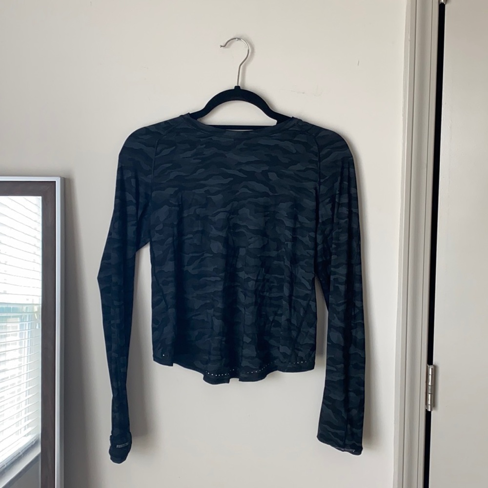 Lululemon Camo Long Sleeve w/ Open Cross Back